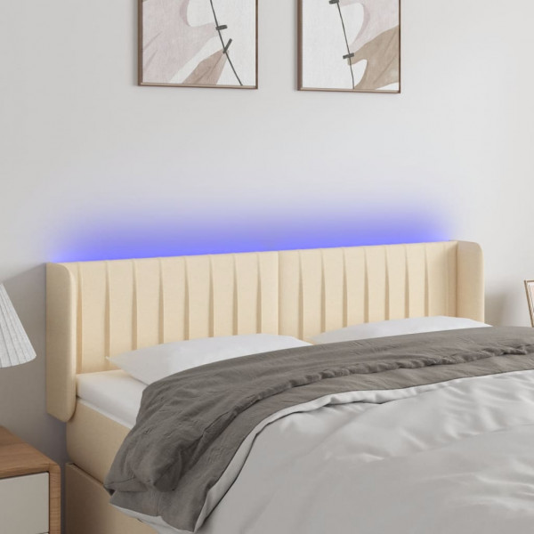 Cabecero con LED de tela crema 147x16x78/88 cm D