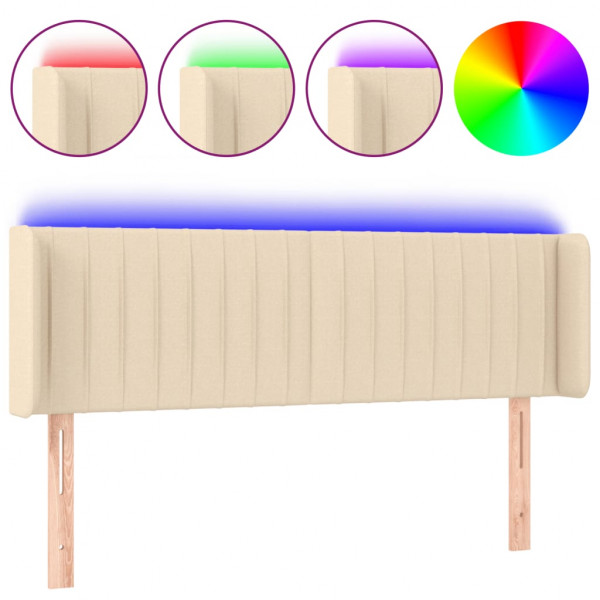 Cabecero con LED de tela crema 147x16x78/88 cm M 2