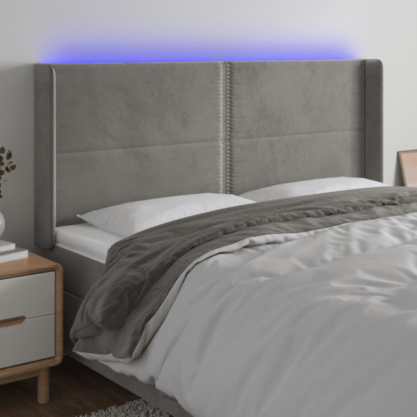 Cabecero con LED de terciopelo gris claro 203x16x118/128 cm D