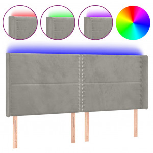 Cabecero con LED de terciopelo gris claro 203x16x118/128 cm H