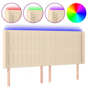 Cabeceira cama c/ luzes LED tecido 203x16x118/128 cm cor creme H