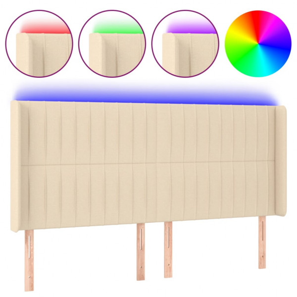 Cabecero con LED de tela color crema 203x16x118/128 cm M 2