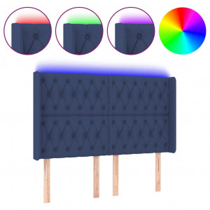 Cabecero con LED de tela azul 147x16x118/128 cm H