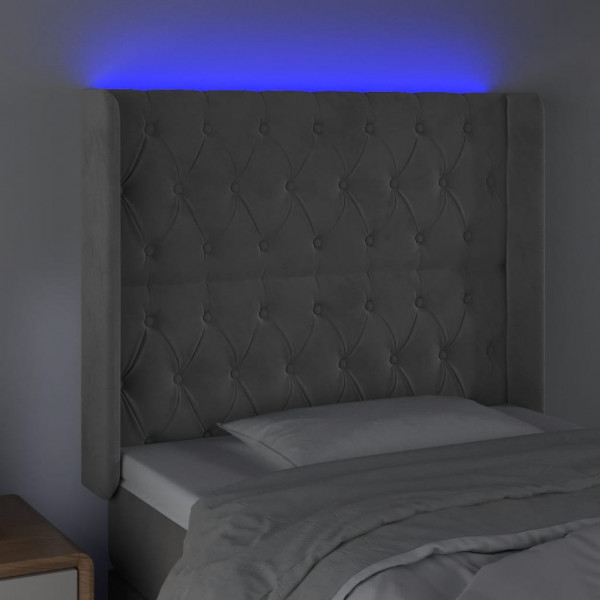 Cabeceira cama c/ luzes LED veludo 103x16x118/128cm cinza-claro M 4