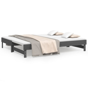Sofá cama extraíble madera maciza de pino gris 2x(80x200) cm H