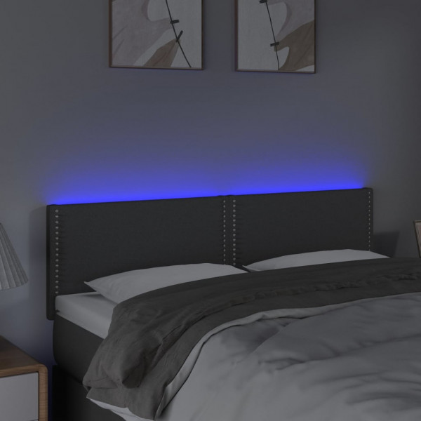 Cabeceira de cama c/luzes LED tecido 144x5x78/88cm cinza-escuro M 3