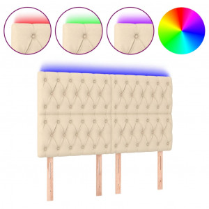 Cabecero con luces LED tela crema 144x7x118/128 cm H