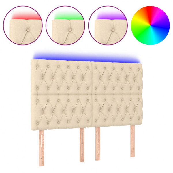 Cabeceira cama c/ luzes LED tecido 144x7x118/128 cm cor creme M 2