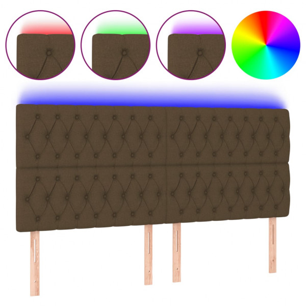 Cabeceira de cama c/ luzes LED tecido 180x7x118/128cm castanho M 2