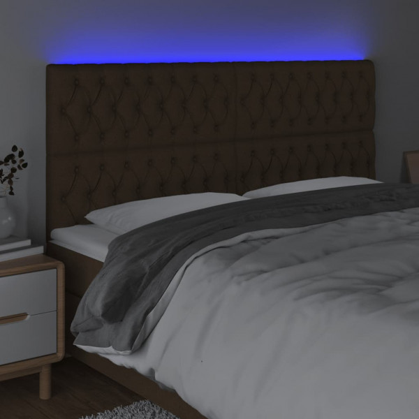 Cabeceira de cama c/ luzes LED tecido 180x7x118/128cm castanho M 3
