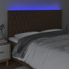 Cabeceira de cama c/ luzes LED tecido 180x7x118/128cm castanho 3