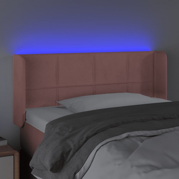 Cabeceira de cama c/ luzes LED veludo 103x16x78/88 cm rosa M 4