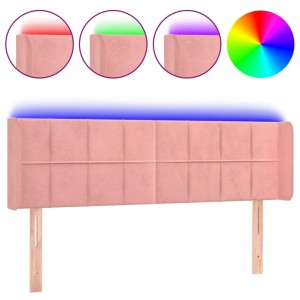 Cabeceira de cama c/ luzes LED veludo 147x16x78/88 cm rosa H
