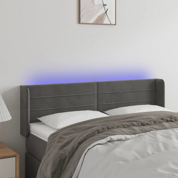 Cabecero con LED de terciopelo gris oscuro 147x16x78/88 cm D