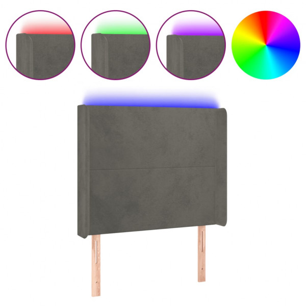 Cabecero con LED de terciopelo gris oscuro 93x16x118/128 cm M 2