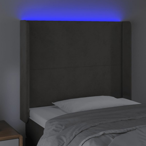 Cabecero con LED de terciopelo gris oscuro 93x16x118/128 cm M 4
