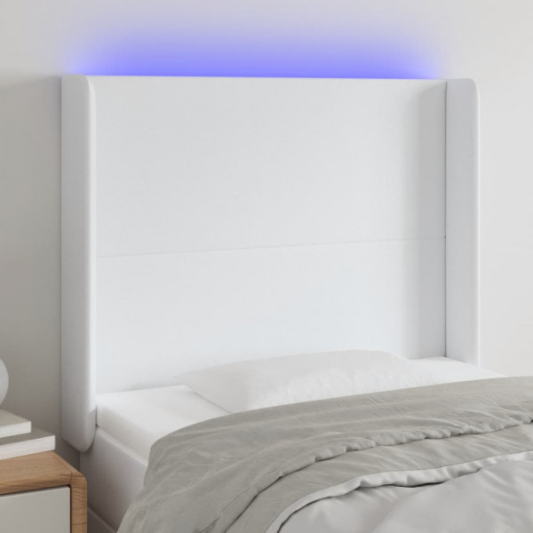 Cabecero con LED cuero sintético blanco 103x16x118/128 cm D