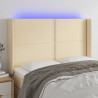 Cabeceira cama c/ luzes LED tecido 147x16x118/128 cm cor creme 1