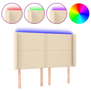 Cabecero con LED de tela color crema 147x16x118/128 cm H