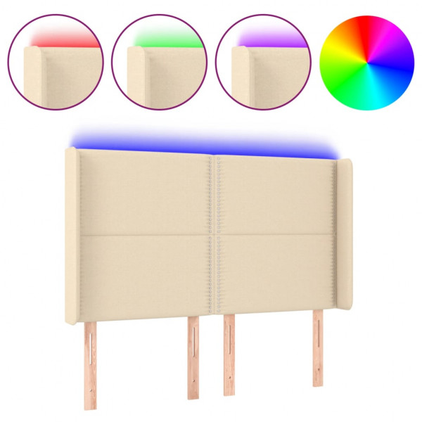 Cabeceira cama c/ luzes LED tecido 147x16x118/128 cm cor creme M 2
