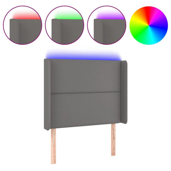 Cabeceira cama c/ LED couro artif. 103x16x118/128 cm cinzento M 2