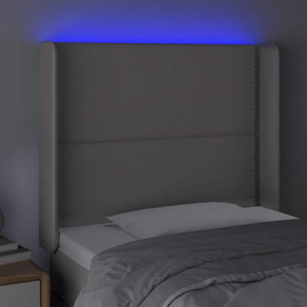 Cabeceira cama c/ LED couro artif. 103x16x118/128 cm cinzento M 4