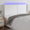 Cabeceira cama c/ LED couro artificial 203x16x118/128 cm branco 1