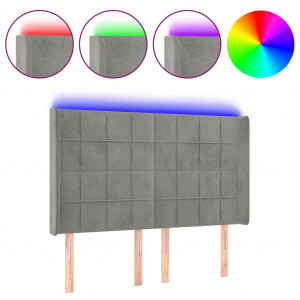 Cabecero con LED de terciopelo gris claro 147x16x118/128 cm H