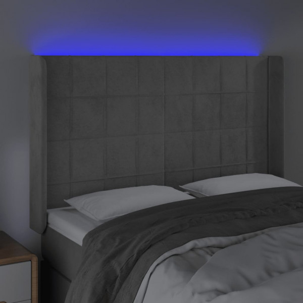 Cabeceira cama c/ luzes LED veludo 147x16x118/128cm cinza-claro M 4