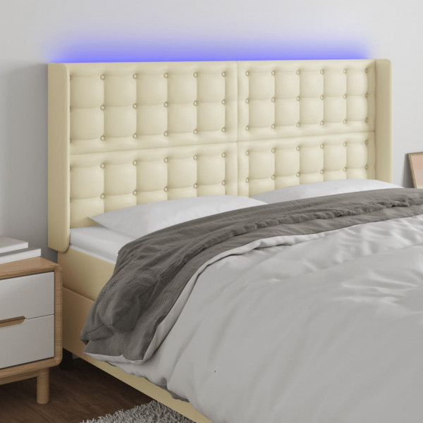Cabecero con LED cuero sintético color crema 147x16x118/128 cm D