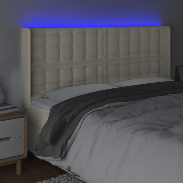 Cabecero con LED cuero sintético color crema 147x16x118/128 cm M 4
