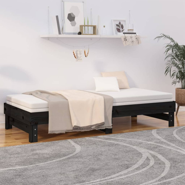 Sofá cama extraíble madera maciza de pino negro 2x(100x200) cm M 4
