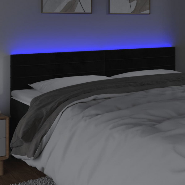 Cabeceira de cama c/ luzes LED veludo 160x5x78/88 cm preto M 3