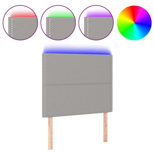 Cabecero con luces LED tela gris claro 90x5x118/128 cm M 2