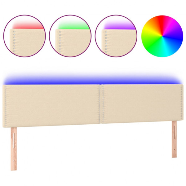 Cabeceira de cama c/ luzes LED tecido 180x5x78/88 cm cor creme M 2