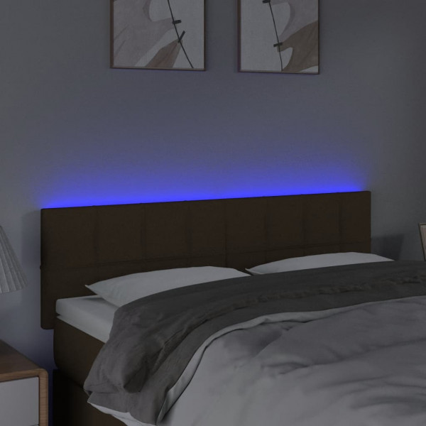 Cabeceira de cama c/ luzes LED tecido 144x5x78/88 cm castanho M 3