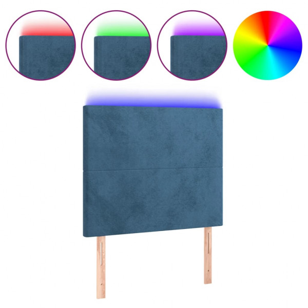 Cabecero con luces LED terciopelo azul oscuro 100x5x118/128 cm M 2