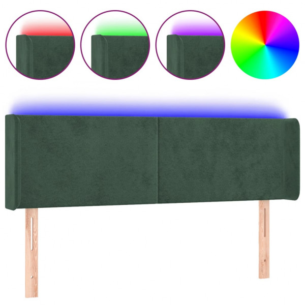 Cabeceira cama c/ luzes LED veludo 147x16x78/88 cm verde-escuro M 2