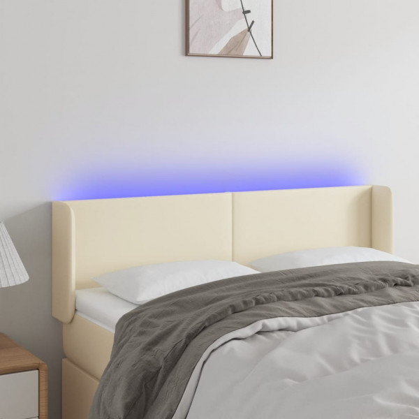Cabecero con LED cuero sintético crema 147x16x78/88 cm D