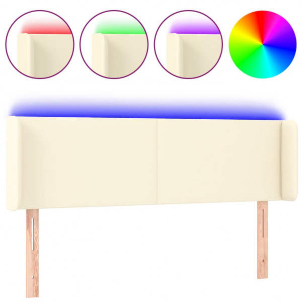 Cabeceira de cama c/ LED 147x16x78/88 cm couro artificial crème M 2