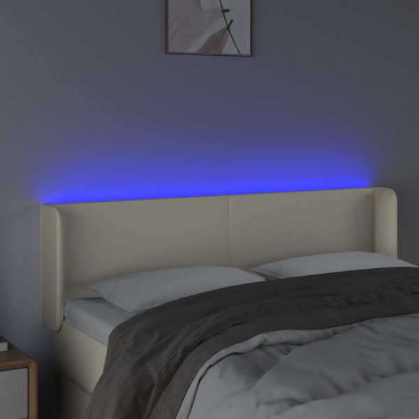Cabeceira de cama c/ LED 147x16x78/88 cm couro artificial crème M 4