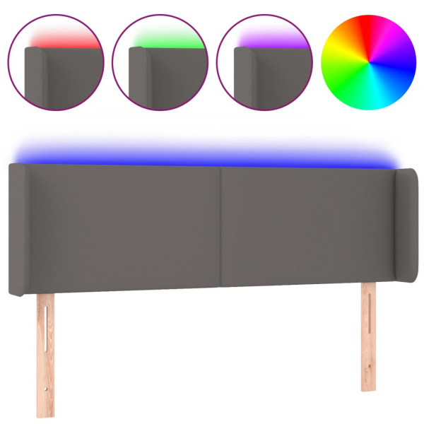 Cabecero con LED cuero sintético gris 147x16x78/88 cm M 2