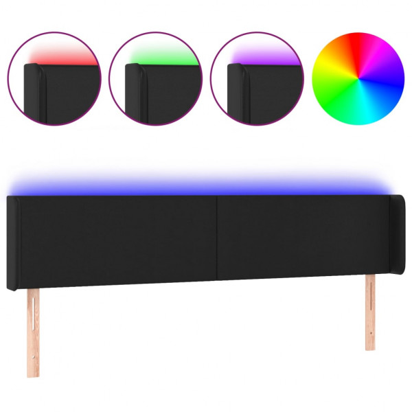 Cabecero con LED cuero sintético negro 163x16x78/88 cm M 2