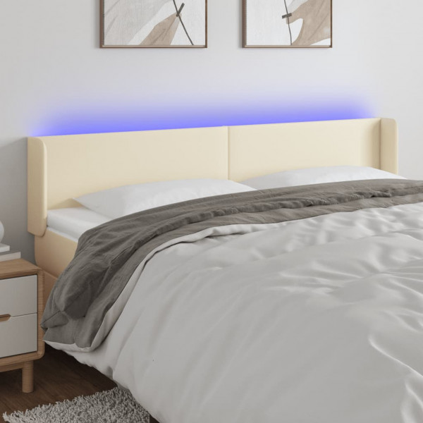Cabecero con LED cuero sintético crema 163x16x78/88 cm D