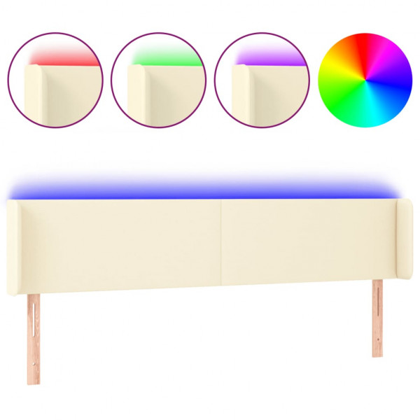 Cabecero con LED cuero sintético crema 163x16x78/88 cm M 2