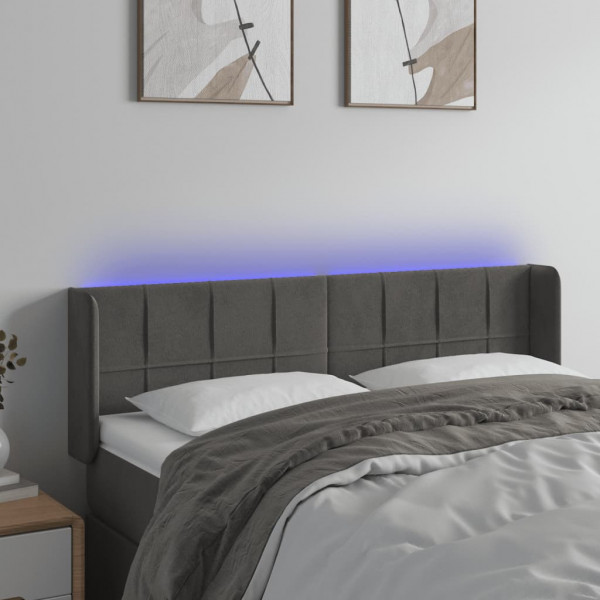 Cabecero con LED de terciopelo gris oscuro 147x16x78/88 cm D