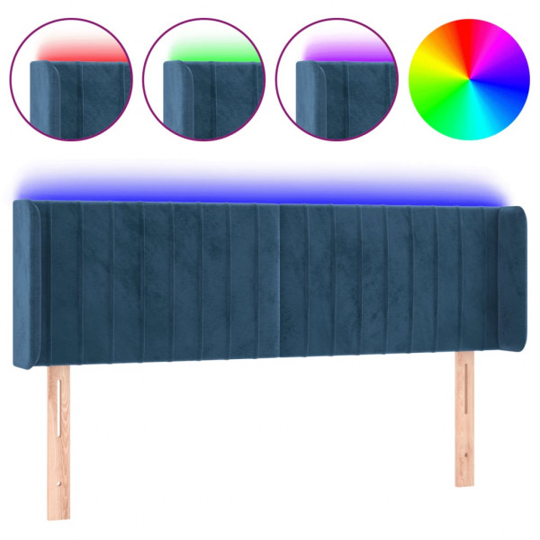 Cabeceira cama c/ luzes LED veludo 147x16x78/88 cm azul-escuro M 2