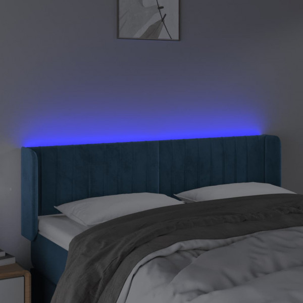 Cabeceira cama c/ luzes LED veludo 147x16x78/88 cm azul-escuro M 4