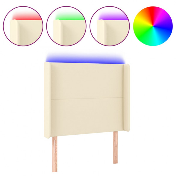 Cabeceira com LED couro sintético creme 83x16x118/128 cm M 2