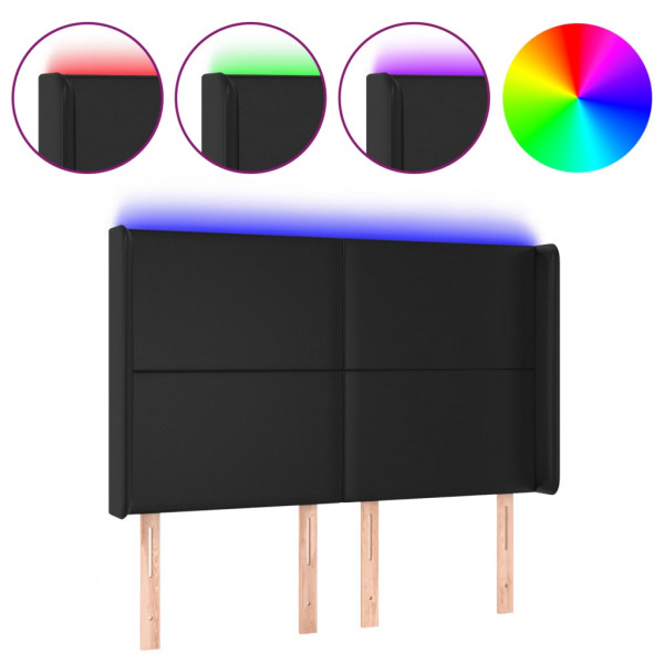 Cabeceira cama c/ LED couro artificial 147x16x118/128 cm preto M 2